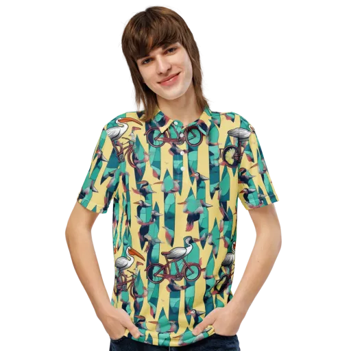 Teal Wings on a Men's Slim Fit Polo Shirt