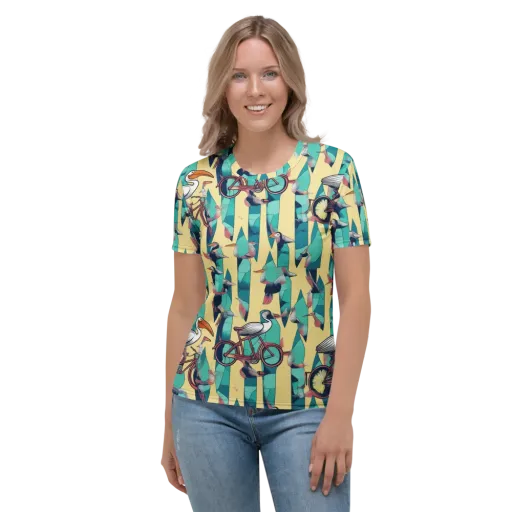 Teal Wings on a Women's Crew Neck T-Shirt