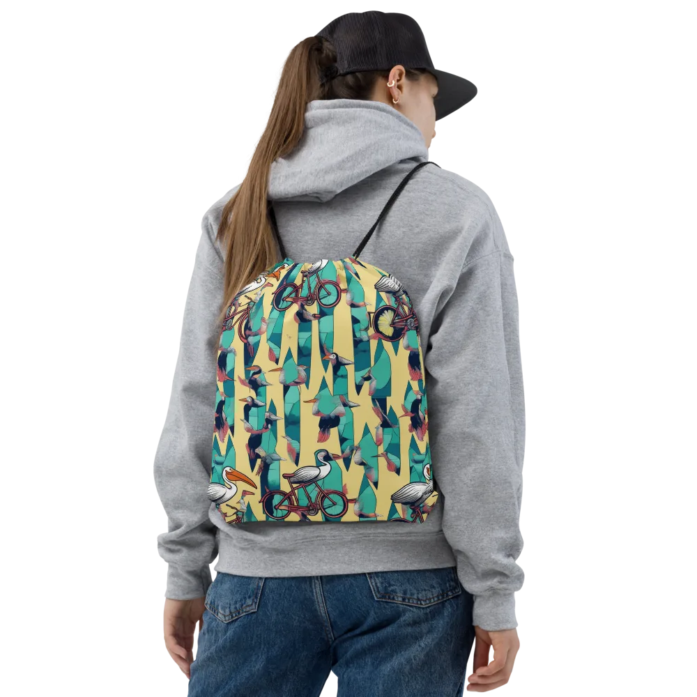 Teal Wings on Drawstring Bag — Front