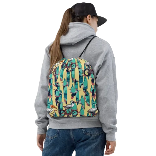 Teal Wings on a Drawstring Bag