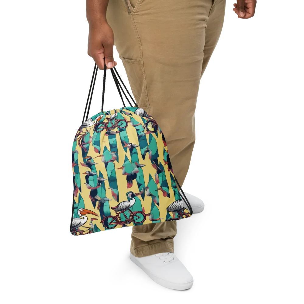 Teal Wings on Drawstring Bag — Front