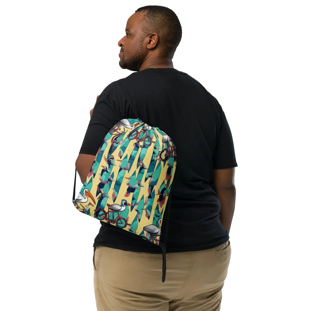 Teal Wings on Drawstring Bag — Front