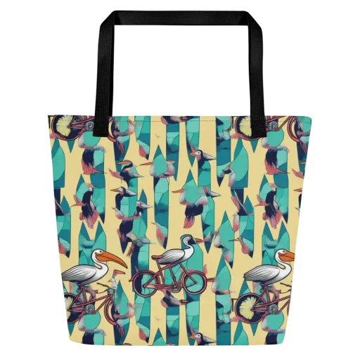 Teal Wings on a Large Tote Bag W/ Pocket