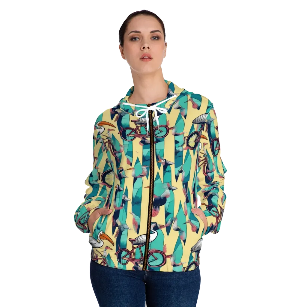Teal Wings on Women's Full-Zip Hoodie — Front On Person
