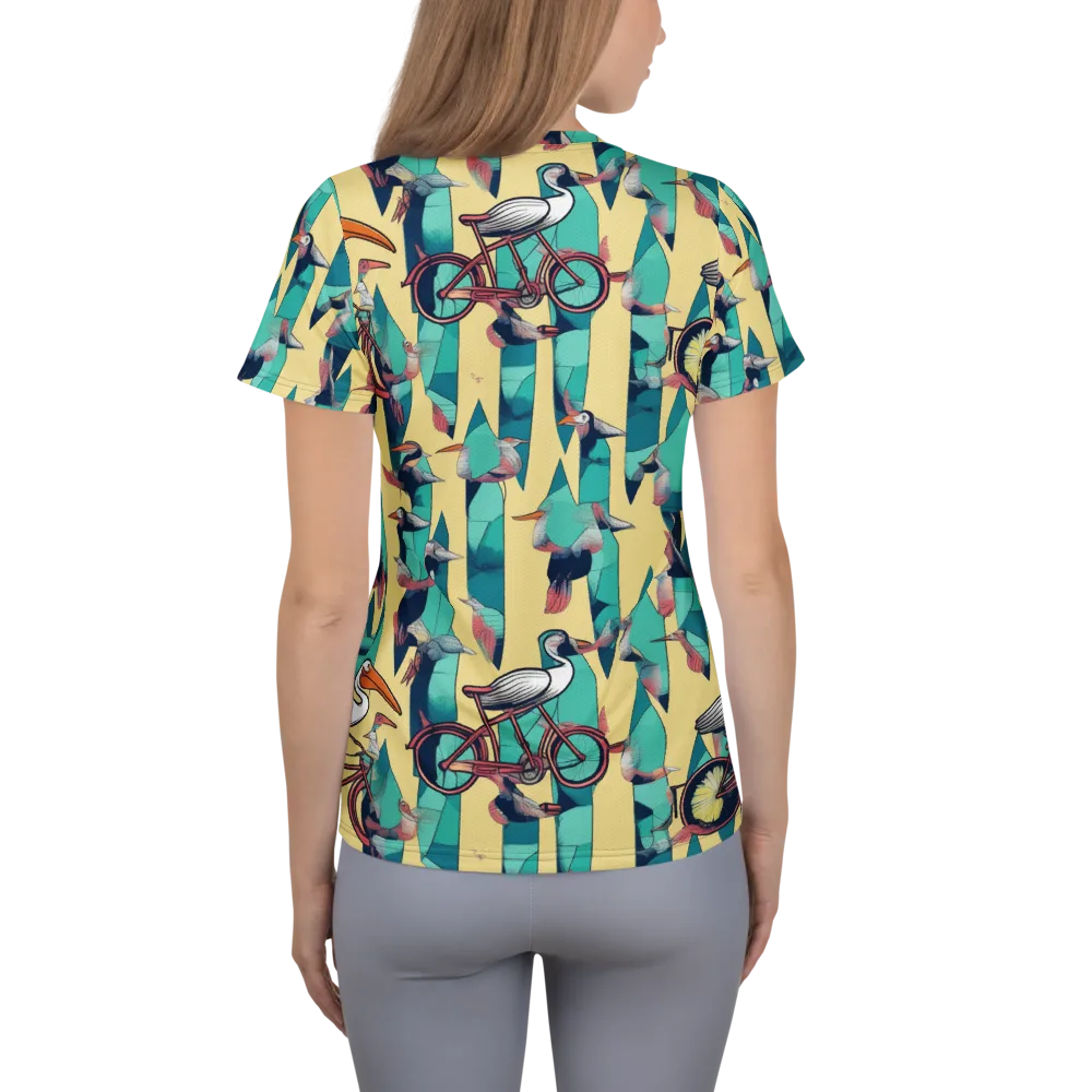 Teal Wings on Women's Athletic T-Shirt — Back