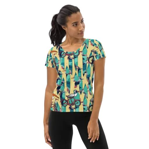 Teal Wings on a Women's Athletic T-Shirt