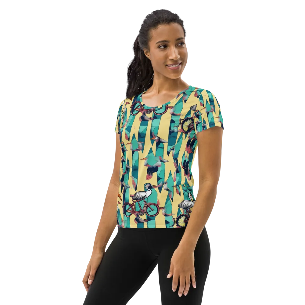 Teal Wings on Women's Athletic T-Shirt — Left
