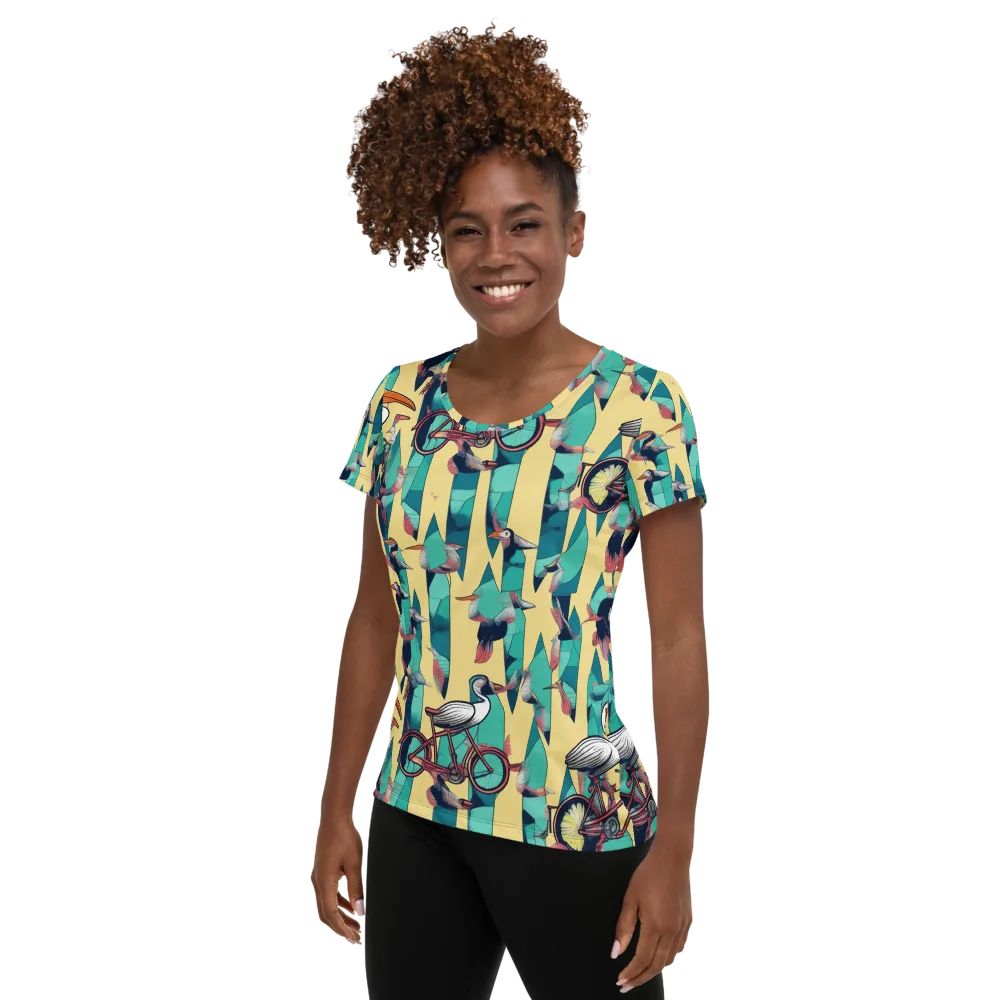 Teal Wings on Women's Athletic T-Shirt — Left