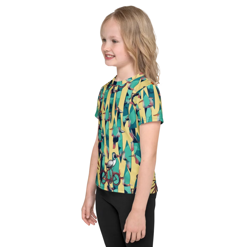 Teal Wings on Kids Crew Neck T-Shirt — Left