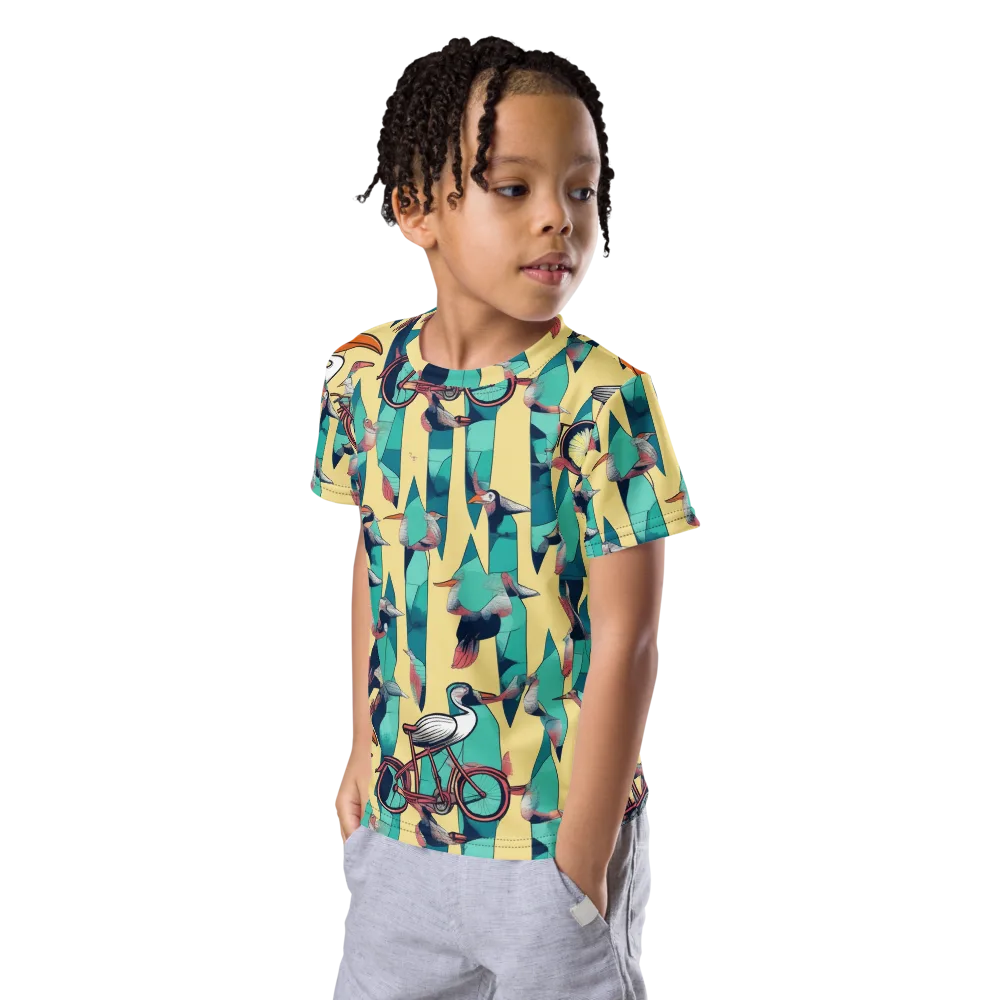 Teal Wings on Kids Crew Neck T-Shirt — Left Front