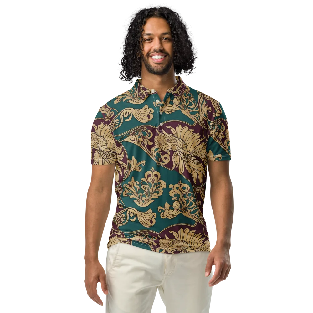 Peacock Reliquary on Men's Slim Fit Polo Shirt — Front