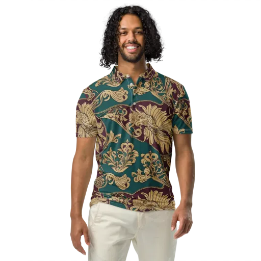 Peacock Reliquary on a Men's Slim Fit Polo Shirt