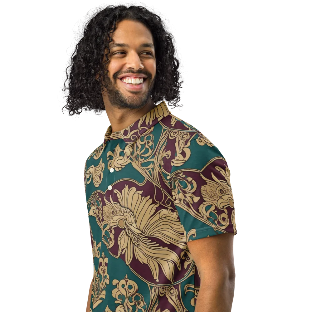 Peacock Reliquary on Men's Slim Fit Polo Shirt — Left Front