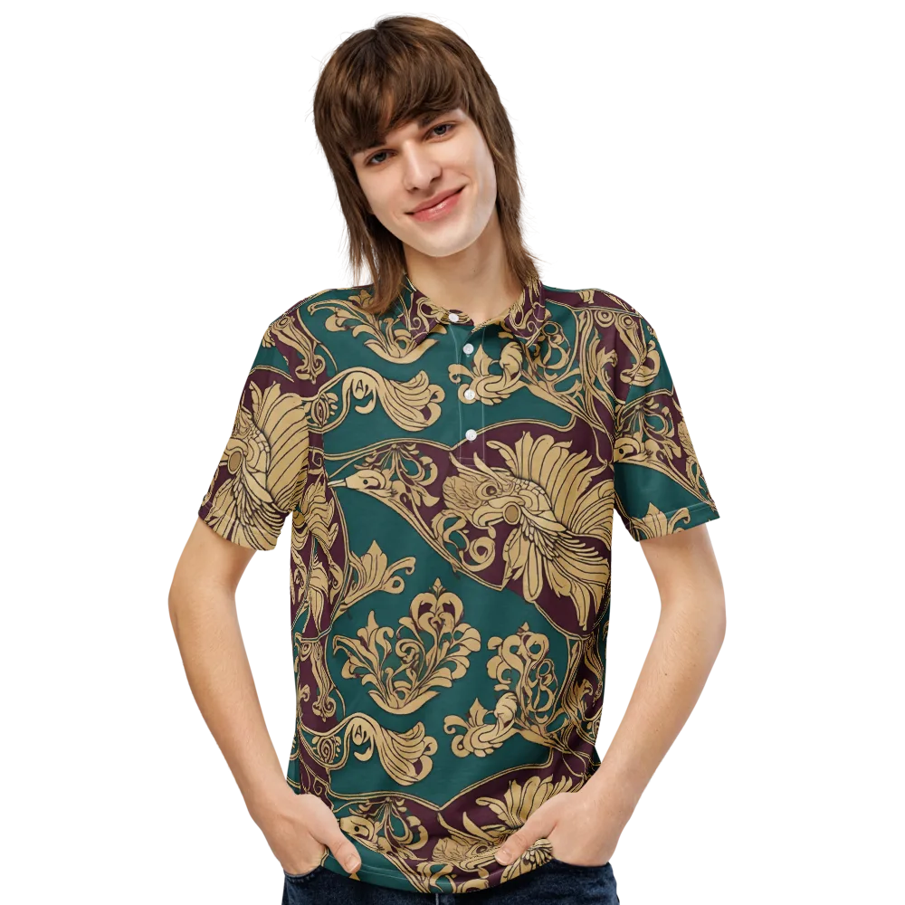 Peacock Reliquary on Men's Slim Fit Polo Shirt — Front