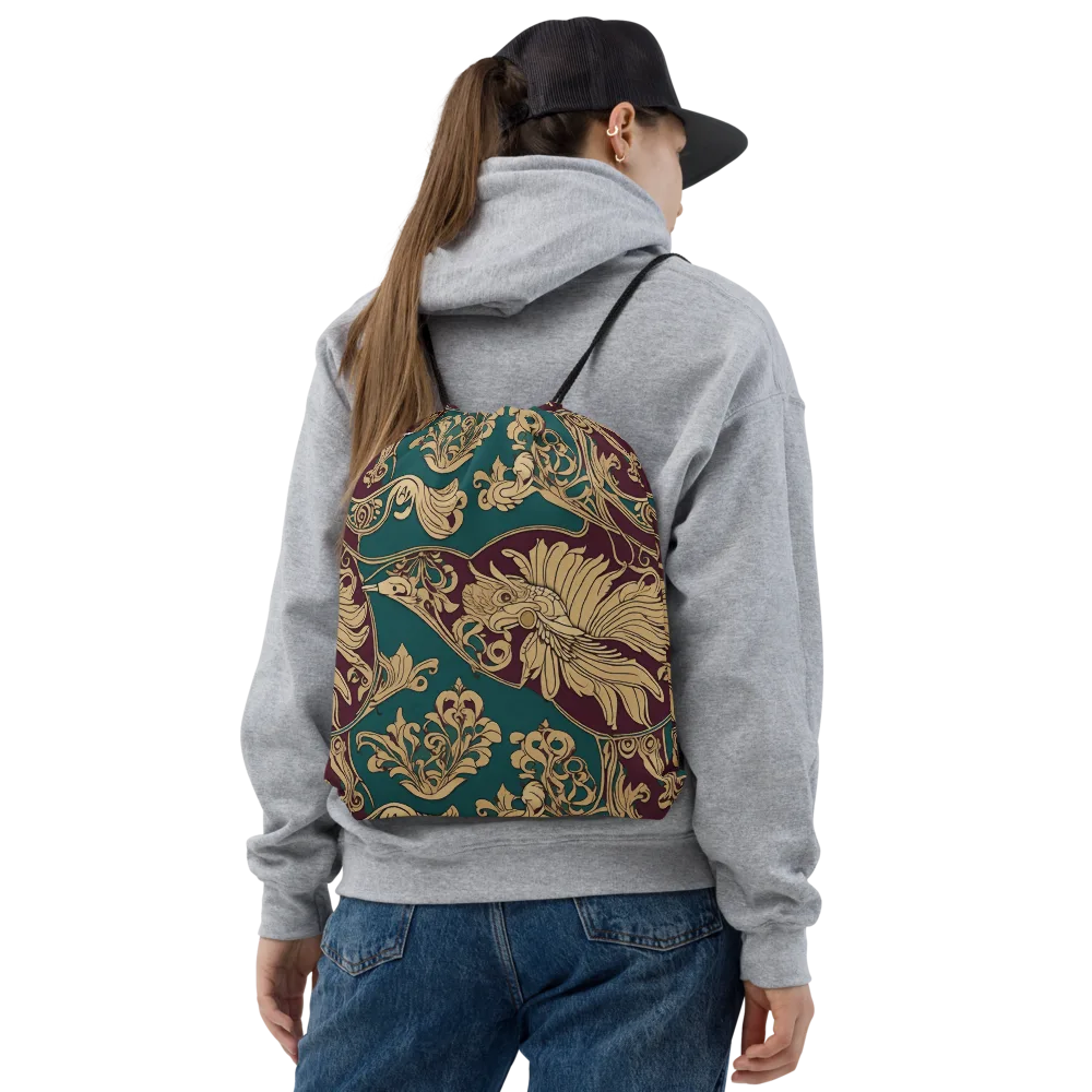 Peacock Reliquary on Drawstring Bag — Front