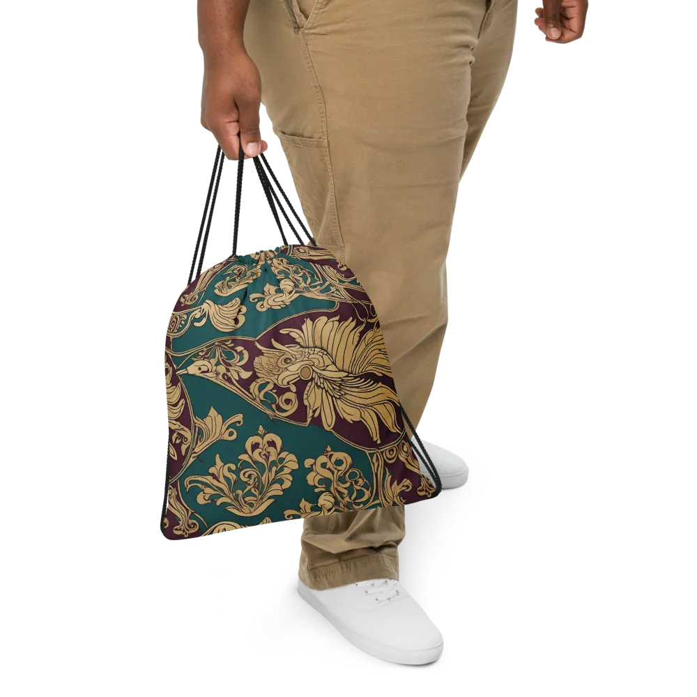 Peacock Reliquary on Drawstring Bag — Front