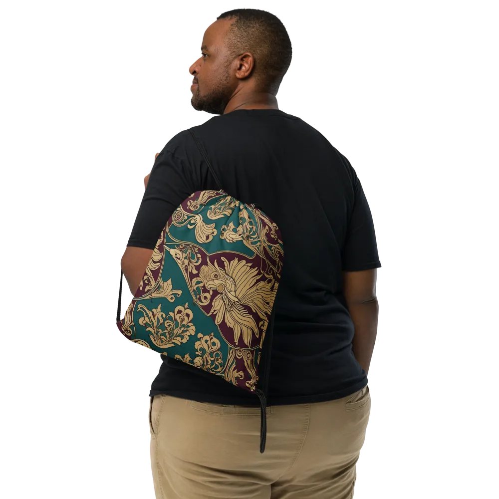 Peacock Reliquary on Drawstring Bag — Front