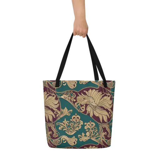 Peacock Reliquary on a Large Tote Bag W/ Pocket