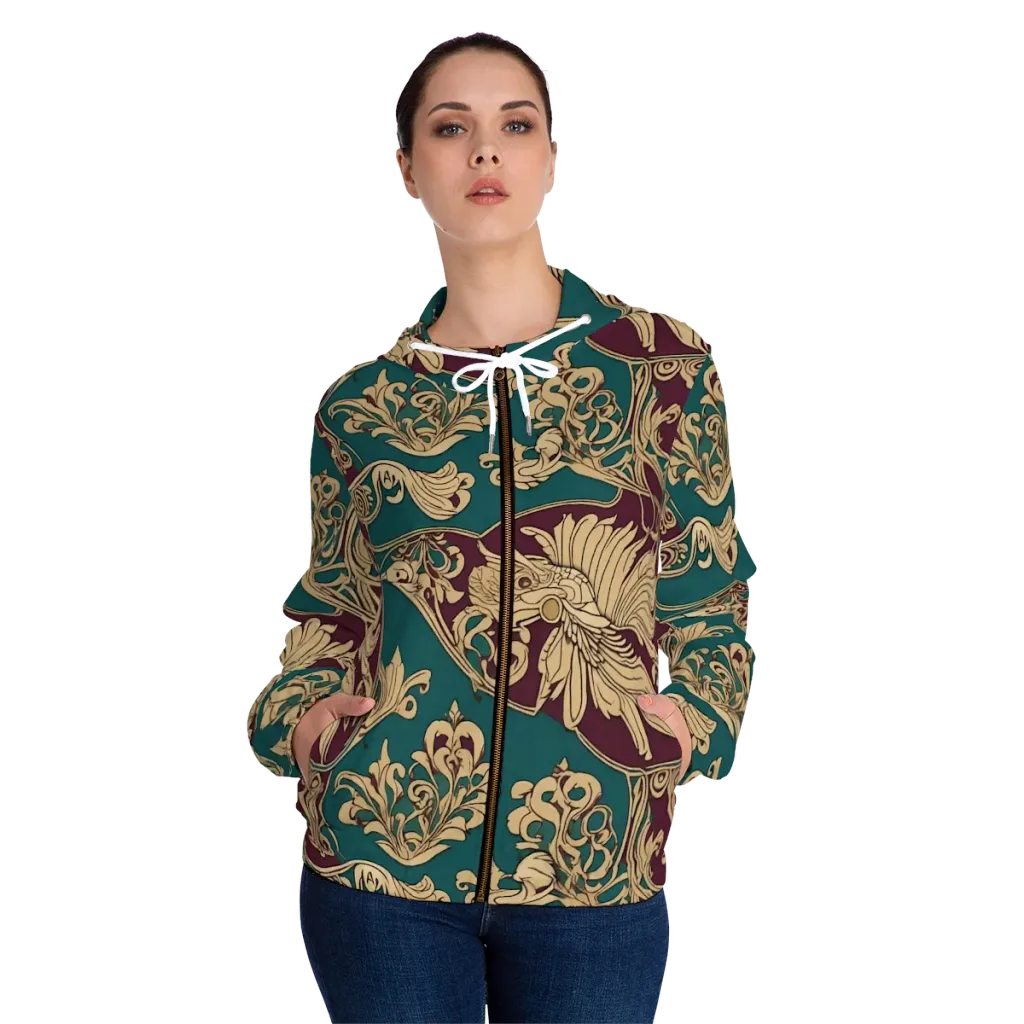 Peacock Reliquary on Women's Full-Zip Hoodie — Front On Person
