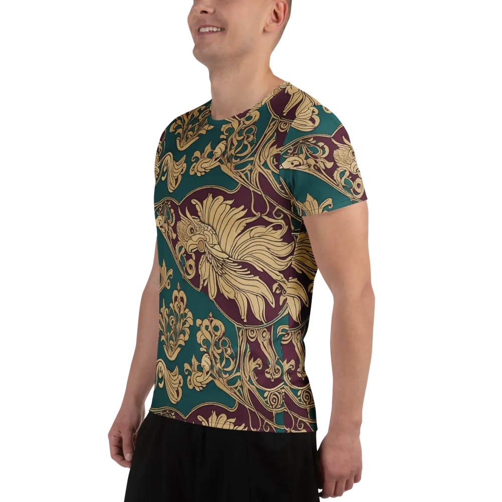 Peacock Reliquary on Men's Athletic T-Shirt — Left