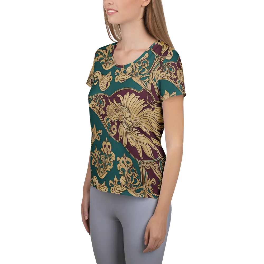 Peacock Reliquary on Women's Athletic T-Shirt — Left