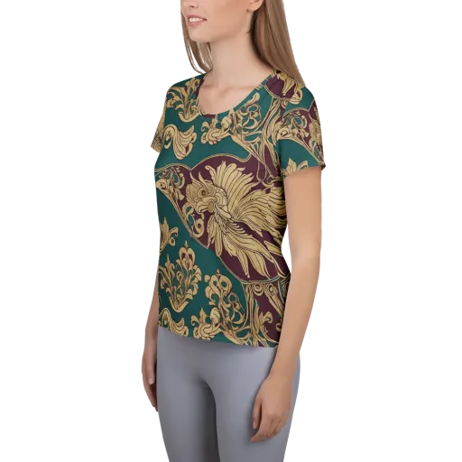 Peacock Reliquary on a Women's Athletic T-Shirt