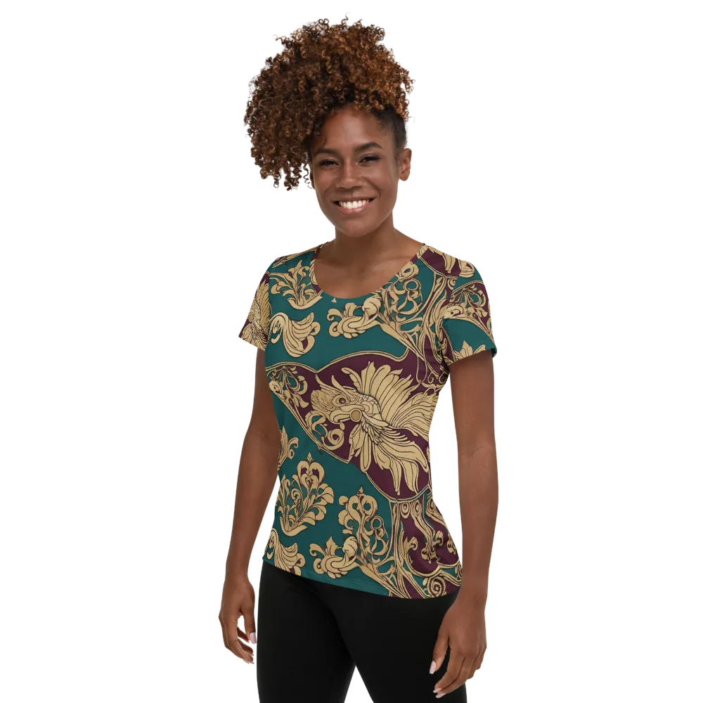Peacock Reliquary on Women's Athletic T-Shirt — Left