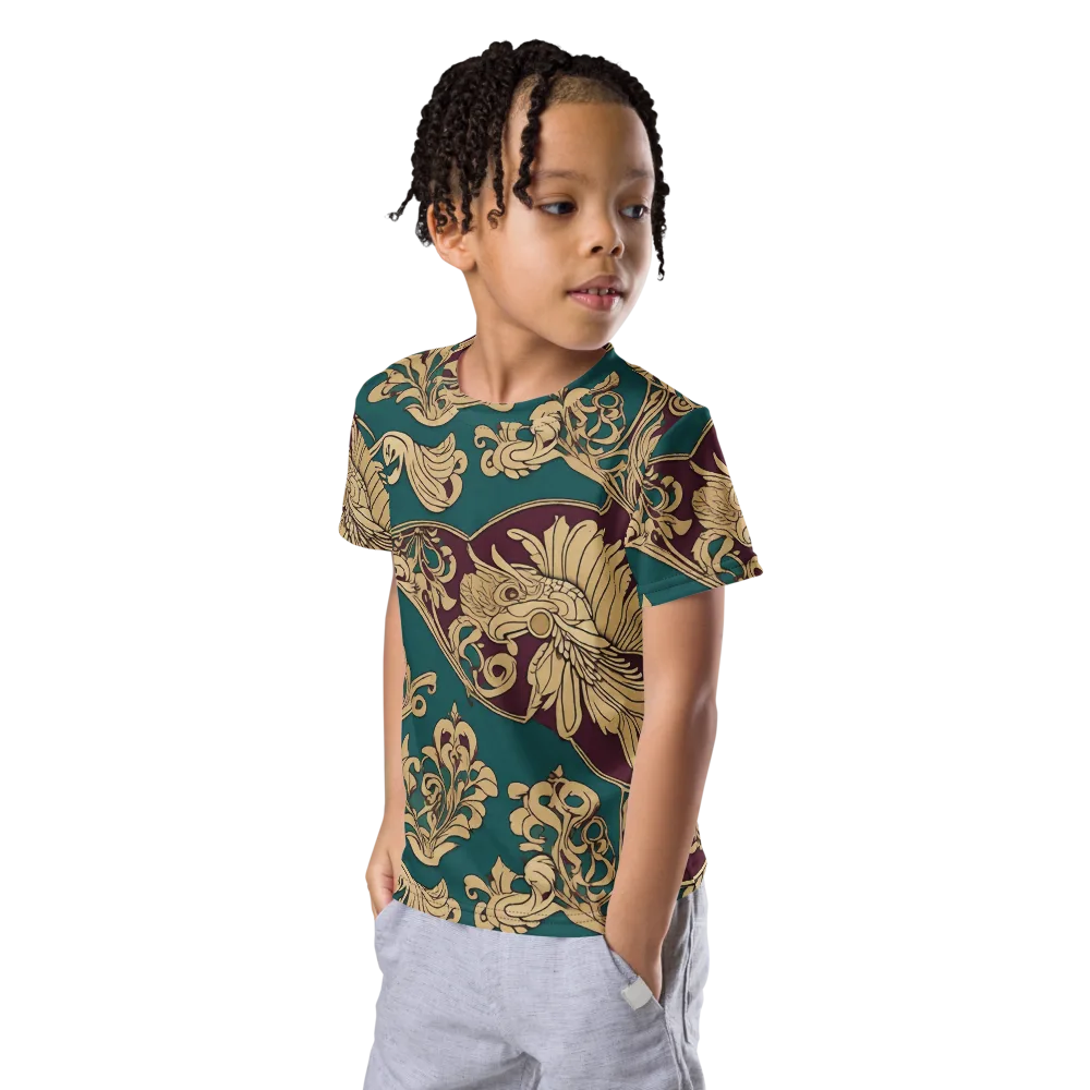 Peacock Reliquary on Kids Crew Neck T-Shirt — Left Front