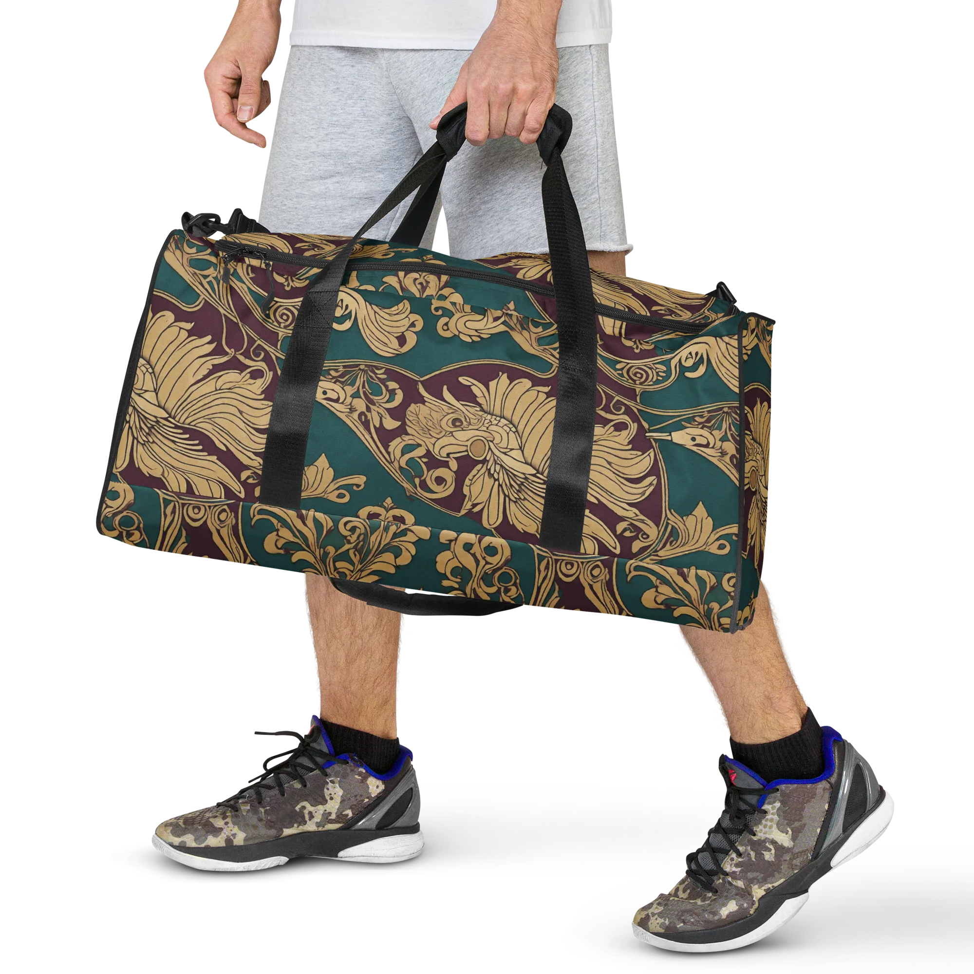 Peacock Reliquary on Duffle Bag — Front