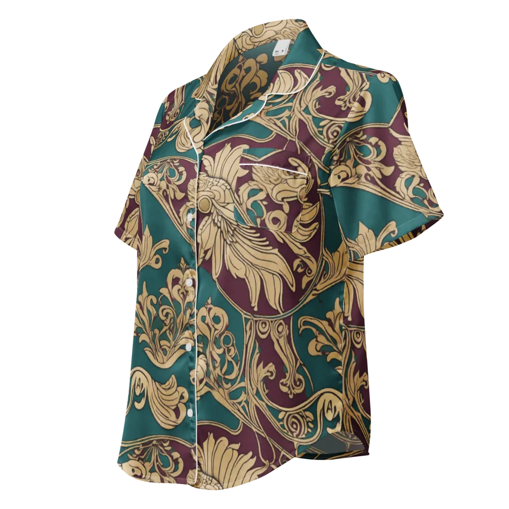 Peacock Reliquary on Women's Short Sleeve Pajama Top — Left Front