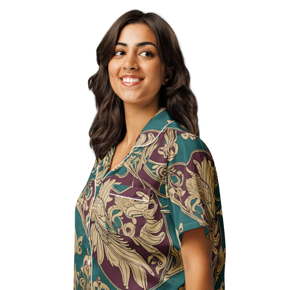 Peacock Reliquary on Women's Short Sleeve Pajama Top — Left Front