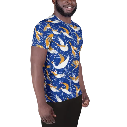 Saffron Flight on a Men's Athletic T-Shirt