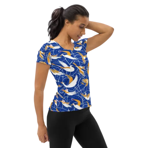Saffron Flight on a Women's Athletic T-Shirt