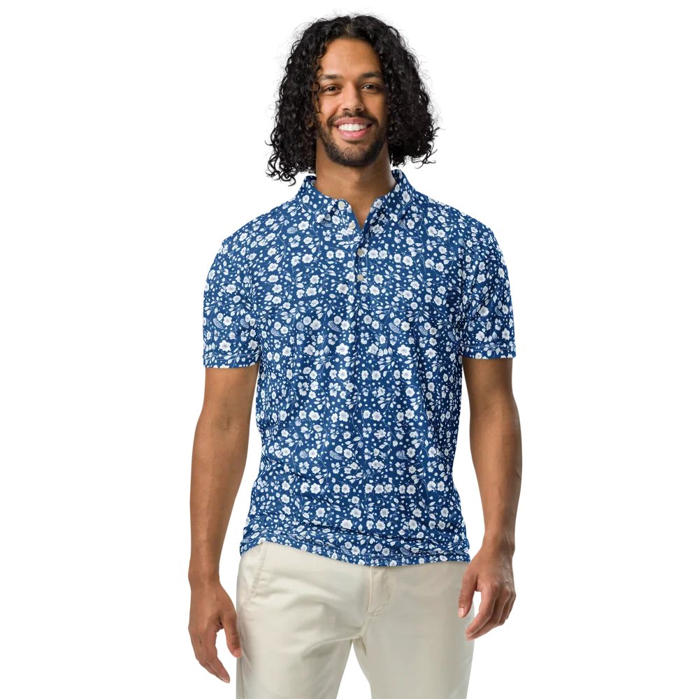 Cobalt Bloom on Men's Slim Fit Polo Shirt — Front