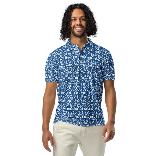 Cobalt Bloom on a Men's Slim Fit Polo Shirt