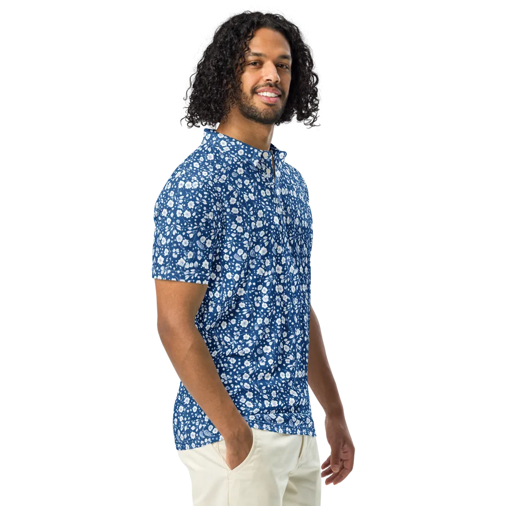 Cobalt Bloom on Men's Slim Fit Polo Shirt — Right Front