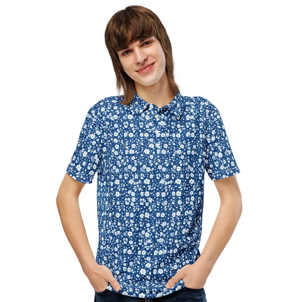 Cobalt Bloom on Men's Slim Fit Polo Shirt — Front