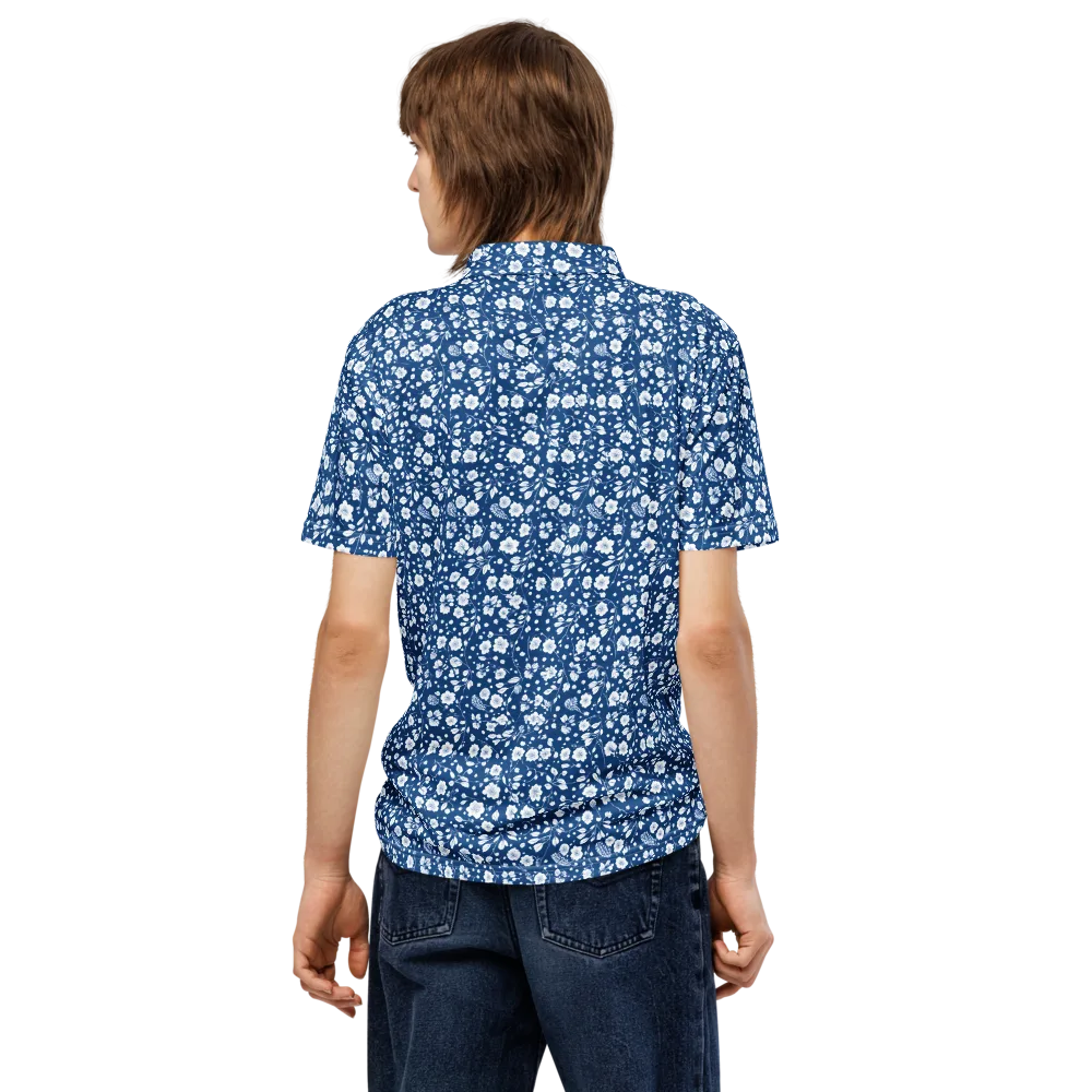 Cobalt Bloom on Men's Slim Fit Polo Shirt — Back