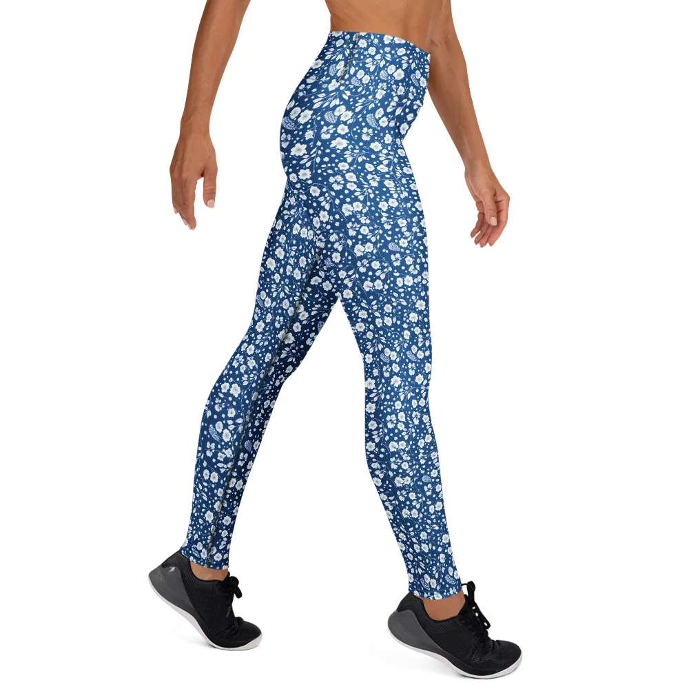 Cobalt Bloom on Yoga Leggings — Right