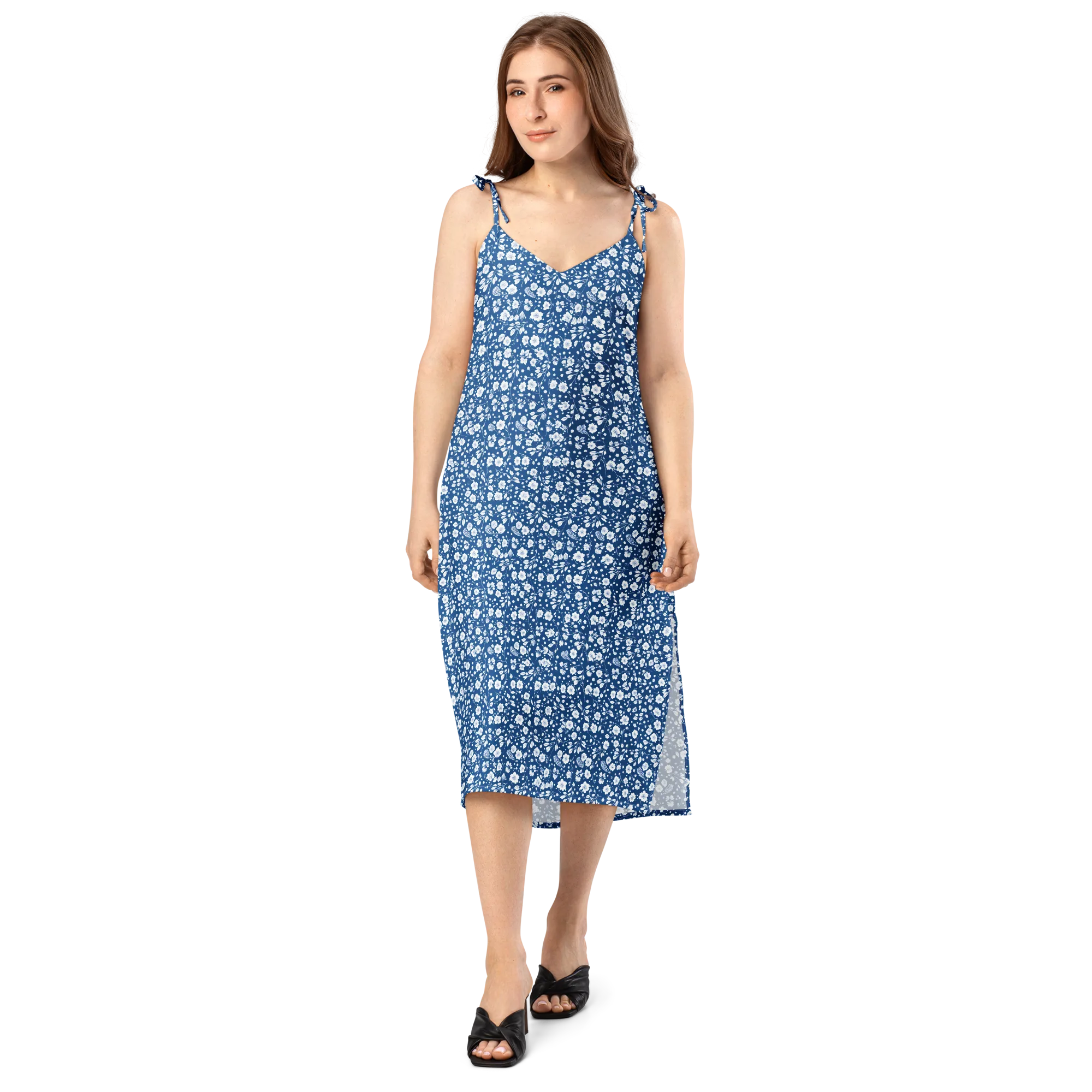 Cobalt Bloom on Slip Dress — Front