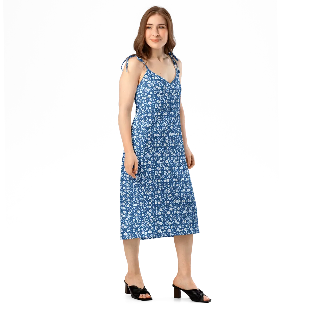 Cobalt Bloom on Slip Dress — Right Front