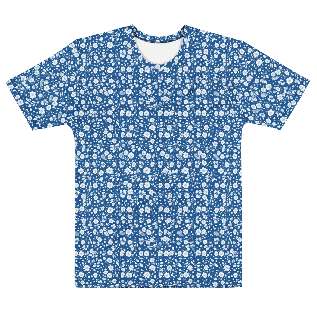 Cobalt Bloom on Men's Cotton Crew Neck T-Shirt — Front