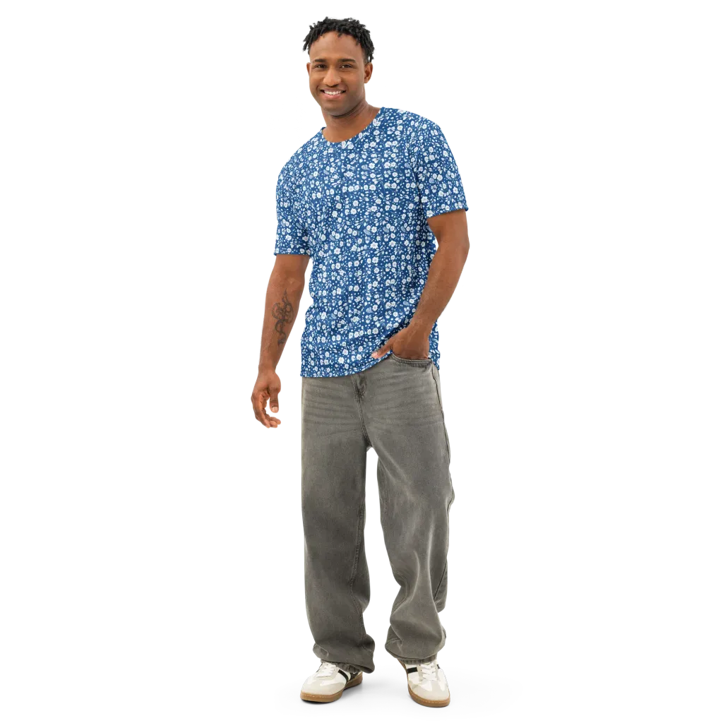 Cobalt Bloom on Men's Cotton Crew Neck T-Shirt — Front