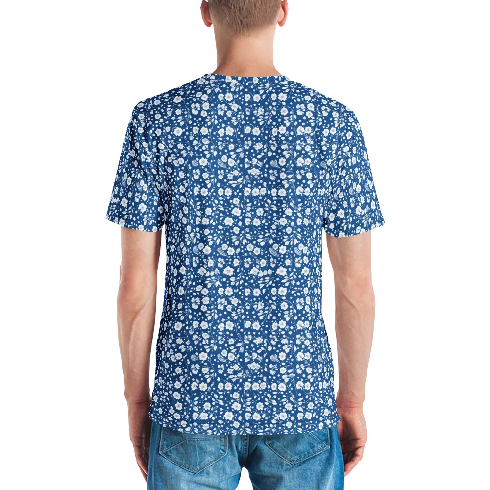 Cobalt Bloom on Men's Crew Neck T-Shirt — Back