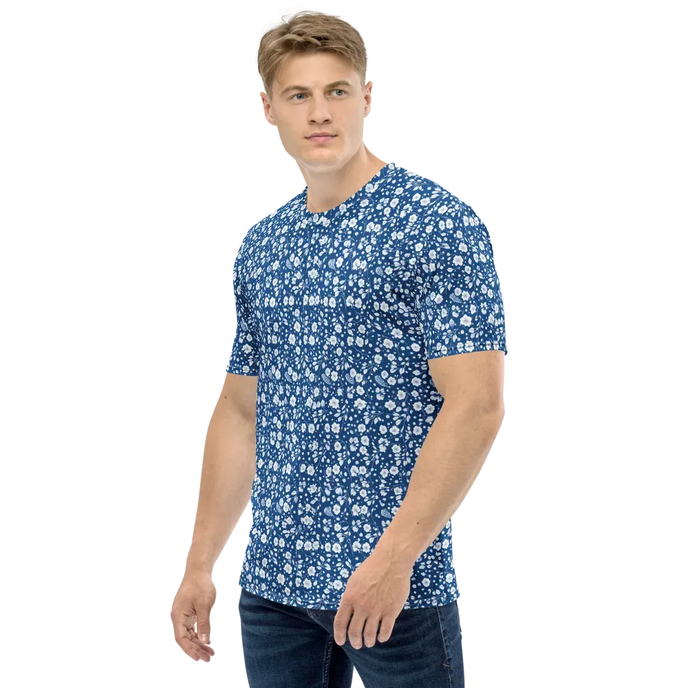 Cobalt Bloom on Men's Crew Neck T-Shirt — Left