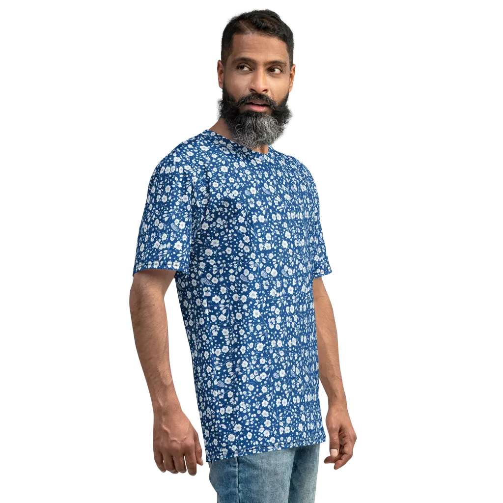 Cobalt Bloom on Men's Crew Neck T-Shirt — Right