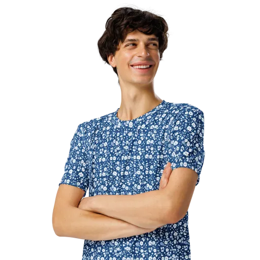Cobalt Bloom on a Men's Crew Neck T-Shirt