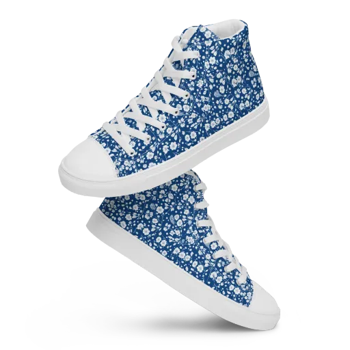 Cobalt Bloom on a Men's High Top Canvas Shoes
