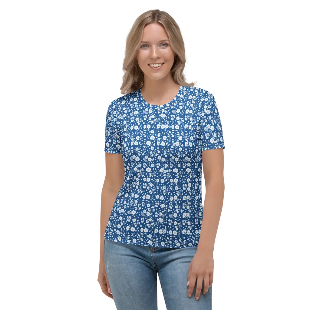 Cobalt Bloom on Women's Crew Neck T-Shirt — Front