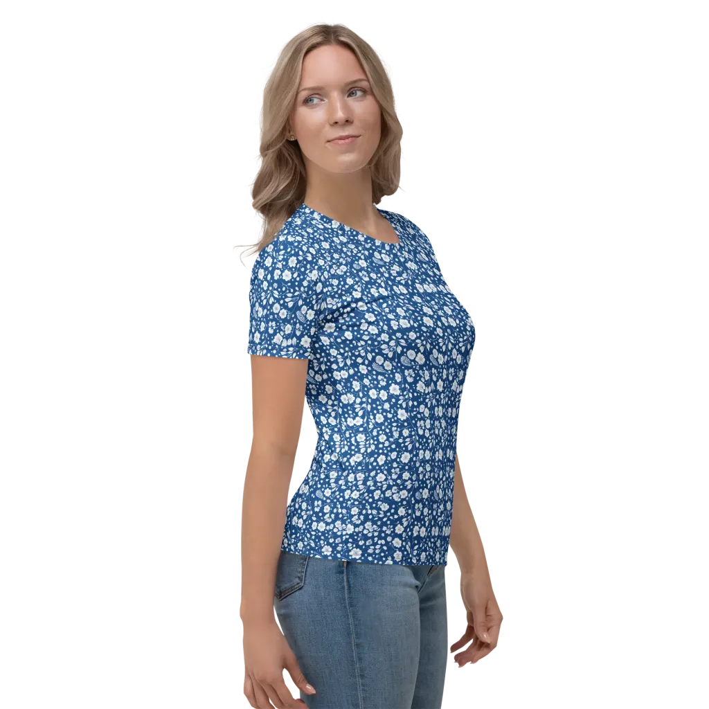Cobalt Bloom on Women's Crew Neck T-Shirt — Right